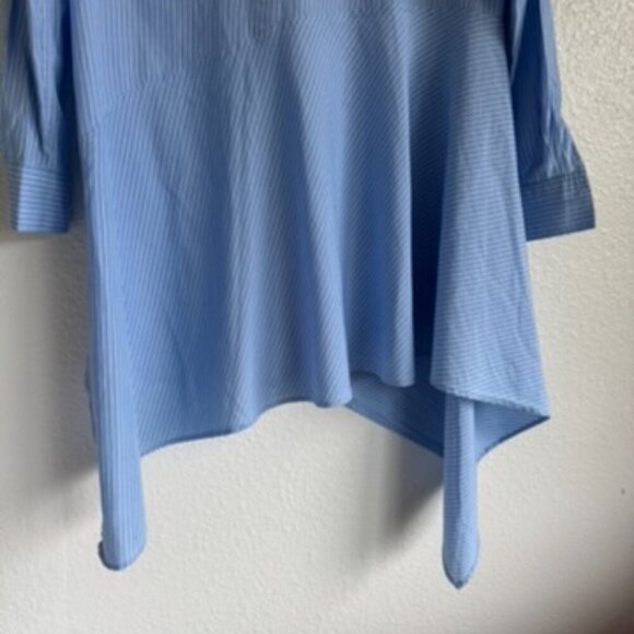 Zara Pinstripe Asymmetrical Hem Long Sleeve Layering Roomy Top Size Large - Picture 5 of 10
